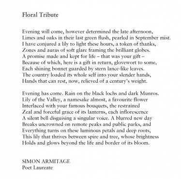 Floral Tribute, by Simon Armitage, Poet Laureate